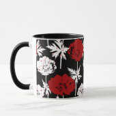 Mug Rouge, fleurs blanches sur noir (Gauche)