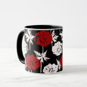 Mug Rouge, fleurs blanches sur noir (Devant gauche)
