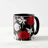 Mug Rouge, fleurs blanches sur noir (Devant droit)