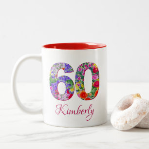 mug rouge fleurs florales élégantes pour 60e anniv