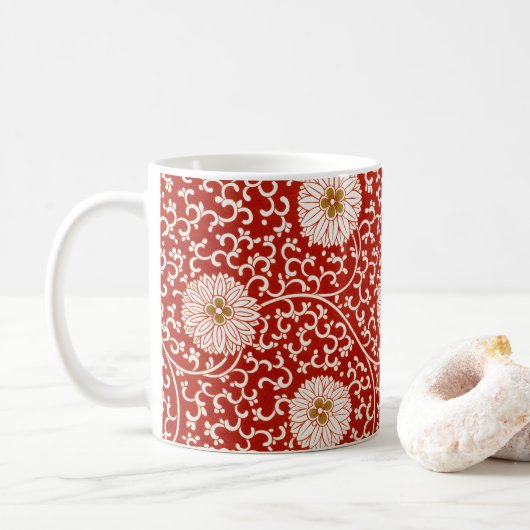 Mug Rouge Floral Vibrant Ornate Classé Motif (Avec donut)