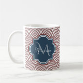 Mug Rouge foncé Déco pétoncles bleu marine Monogramme (Gauche)