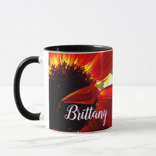 Mug Rouge Gerber Daisy Flower Script Custom (Gauche)