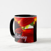 Mug Rouge Gerber Daisy Flower Script Custom (Devant gauche)