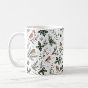 Mug Rouge-gorge d'hiver Cône de pin Houx Nature Botani