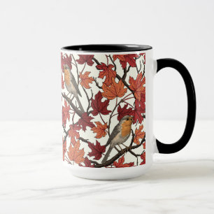 Mug Rouge-gorges dans un érable sur fond blanc cassé