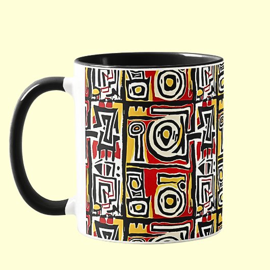 Mug Rouge Jaune Noir Abstrait Africain Tribal Géométri