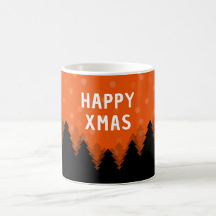 Mug rouge Joyeux Noël avec forêt, arbres et neige