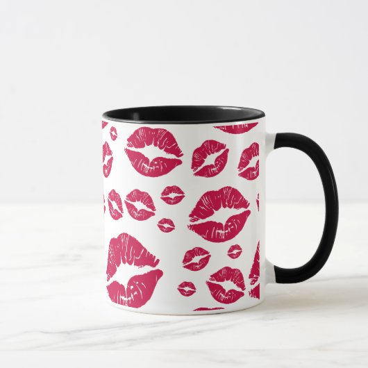 Mug Rouge Lèvres Moderne Motif Baiser tendance Blanc (Droite)