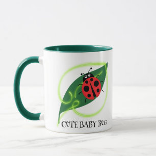 Mug Rouge mignonne coccinelle Vert Amour Feuil enfant