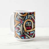 Mug Rouge Moka Gris Géométrique - Art Abstrait Peint à (Devant gauche)