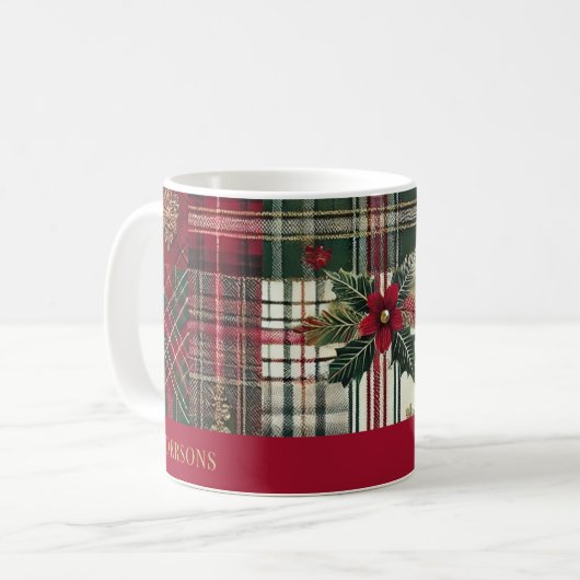 Mug Rouge Noël Russe Plaid Tartan Motif (Devant gauche)
