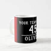 Mug Rouge Noir avec nom et numéro d'équipe (Devant gauche)