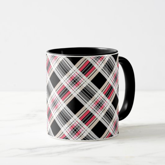 Mug Rouge noir blanc plaid (Devant droit)