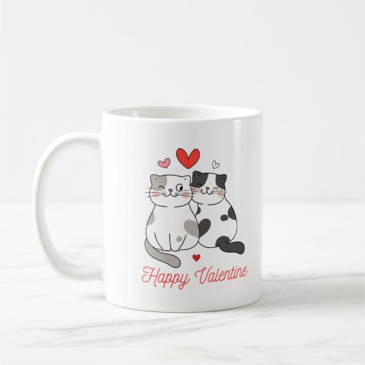 Mug Rouge Noir Illustré Chats Mignons Joyeuse Saint-Va (Gauche)