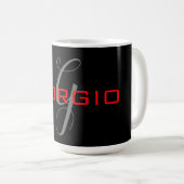 Mug Rouge noir Votre nom Monogramme initial Moderne (Devant droit)