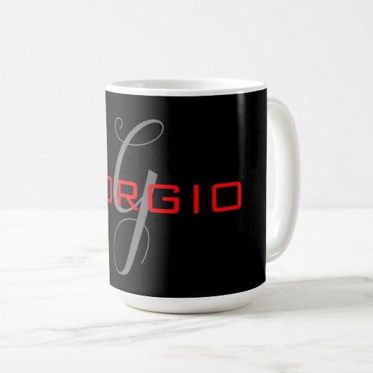Mug Rouge noir Votre nom Monogramme initial Moderne (Devant droit)