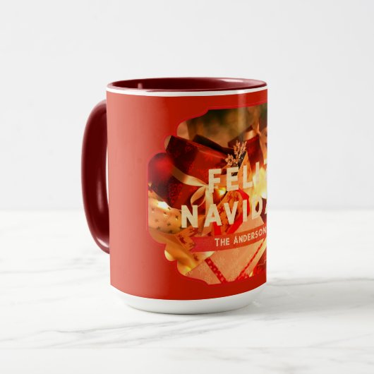 Mug Rouge or Feliz Navidad Script Noël moderne (Devant gauche)