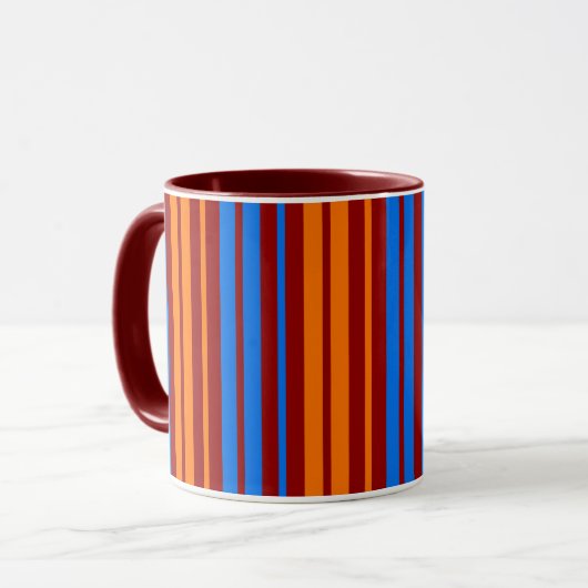 Mug Rouge Orange Bleu Design à Rayures Verticales (Devant gauche)