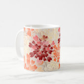 Mug Rouge orange et fleurs crèmes rétros (Devant gauche)