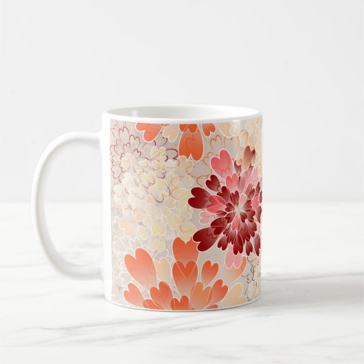 Mug Rouge orange et fleurs crèmes rétros (Gauche)