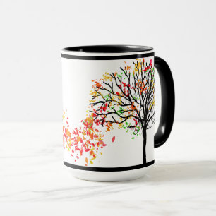 Mug Rouge, orange, feuille jaune, arbre noir