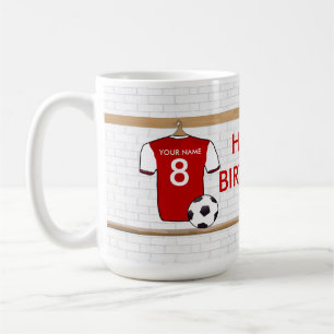 Mug Rouge personnalisé avec le football Jersey blanc