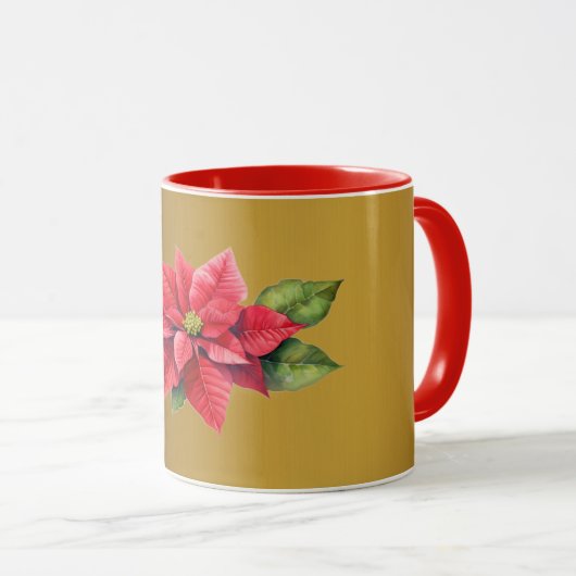 Mug Rouge Poinsettia Couleur or brossé (Devant droit)