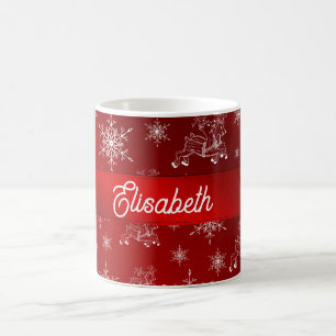 Mug rouge,renne, étoile, étoiles, flocon de neige, Noë
