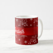 Mug rouge, rennes, étoile, étoiles, flocon de neige, n (Devant droit)