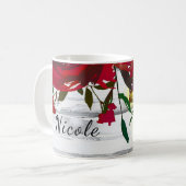 Mug Rouge romantique Aquarelle Rose & Lanterne Rustiqu (Devant gauche)