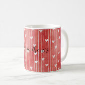 Mug Rouge romantique rayures blanches cœurs amour (Devant droit)