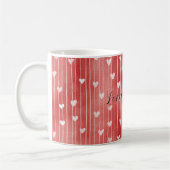 Mug Rouge romantique rayures blanches cœurs amour (Gauche)