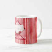 Mug Rouge romantique rayures blanches Mon Cheri Amour (Devant droit)