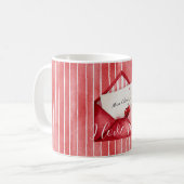 Mug Rouge romantique rayures blanches Mon Cheri Amour (Devant gauche)