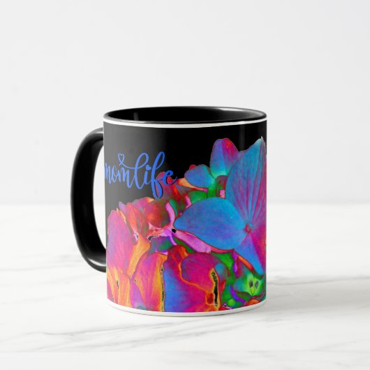 Mug Rouge rose bleu violet fleuri fleuri coloré (Devant gauche)