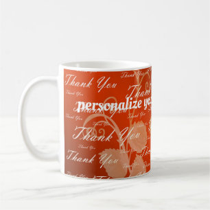 Mug rouge, rose, or, argent, merci + vous, fleurs,