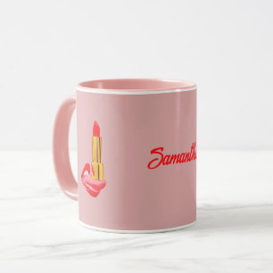 Mug Rouge rouge à lèvres sur la langue rose avec nom p