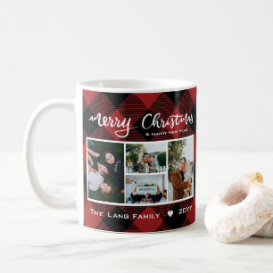 Mug Rouge rustique Buffle noir Plaid Photo Noël