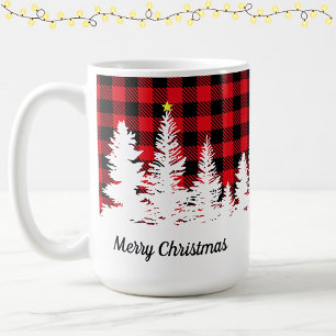 Mug Rouge rustique plaid buffalo forêt Joyeux Noël