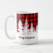 Mug Rouge rustique plaid buffalo forêt Joyeux Noël  (Gauche)