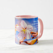 Mug Rouge Sakura bleu ciel (Devant droit)