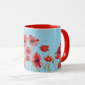 Mug Rouge sur Blue Watercolor Poppies Art (Devant droit)