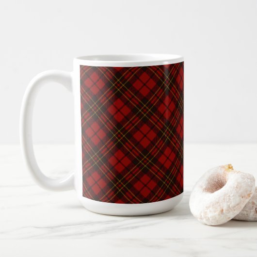 Mug Rouge tartan Noël plaid vacances hiver motif (Avec donut)