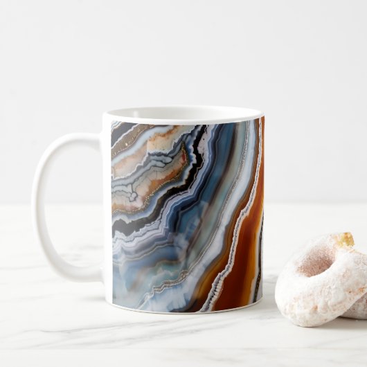 Mug Rouge Terracotta Blanc Noir Bleu Or Géode d'âge (Avec donut)