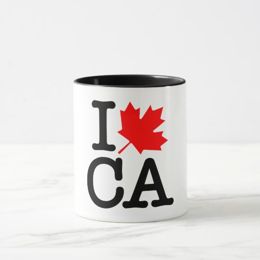 Mug Rouge très poli Noir J'aime Canada Feuille d'érabl (Centre)