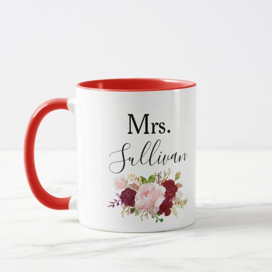 Mug Rouge Tropical et romantique Mariage Personnalisé (Gauche)