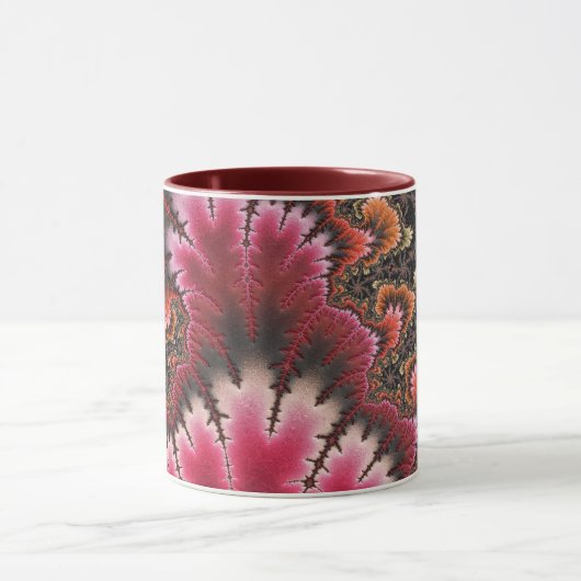 Mug Rouge Velours Fractal Art Nouveau Style Abstrait (Centre)