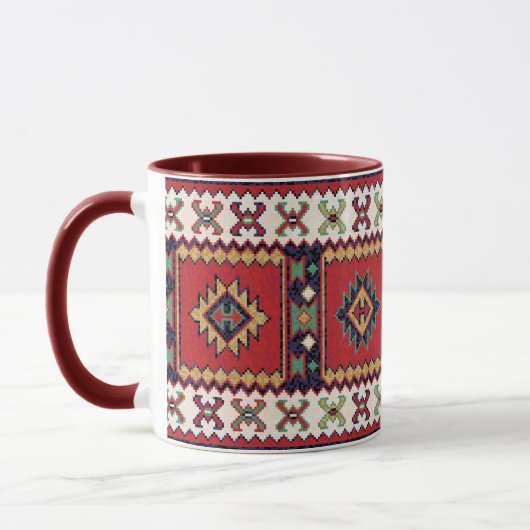 Mug Rouge Vert Beige Noir Blanc Oriental Kilim Rug (Gauche)