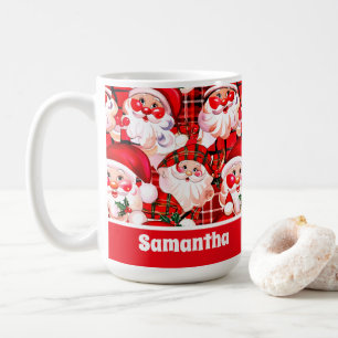 Mug Rouge Vintage Père Noël Tartan Plaid Noël